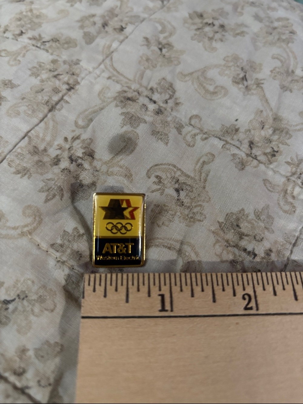 Vintage Gold and Navy 1984 Olympic Enamel Pin AT&T - Picture 2 of 3